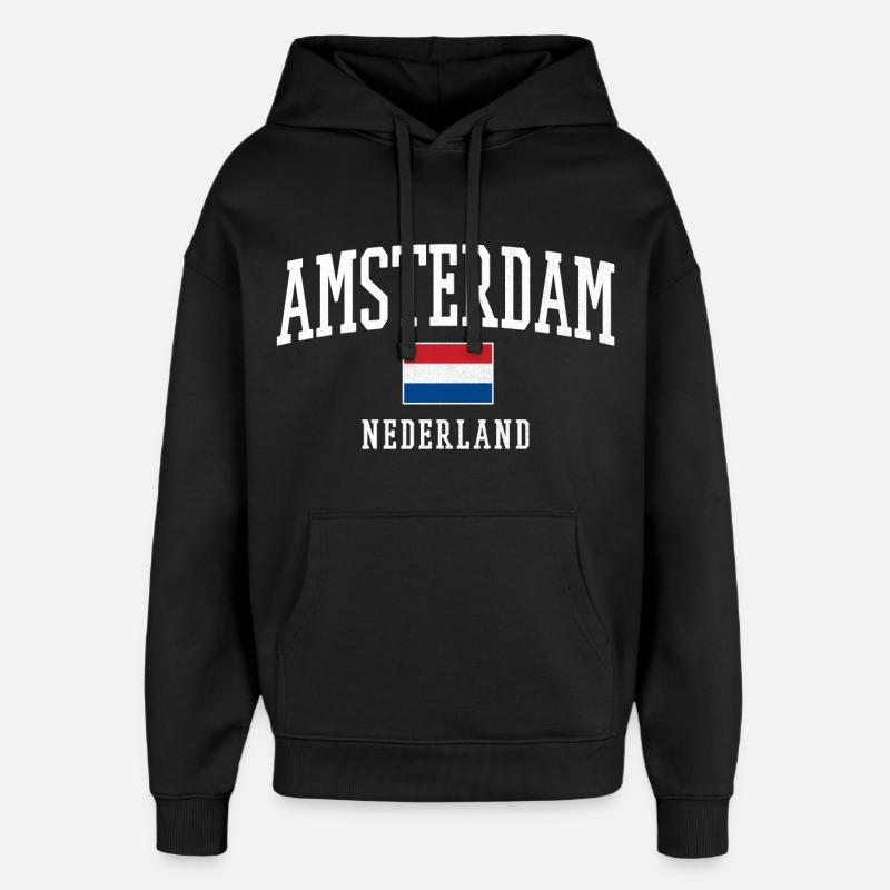 Amsterdam NL Flag Design - Oversized Unisex Hoodie by Stanley/Stella - black