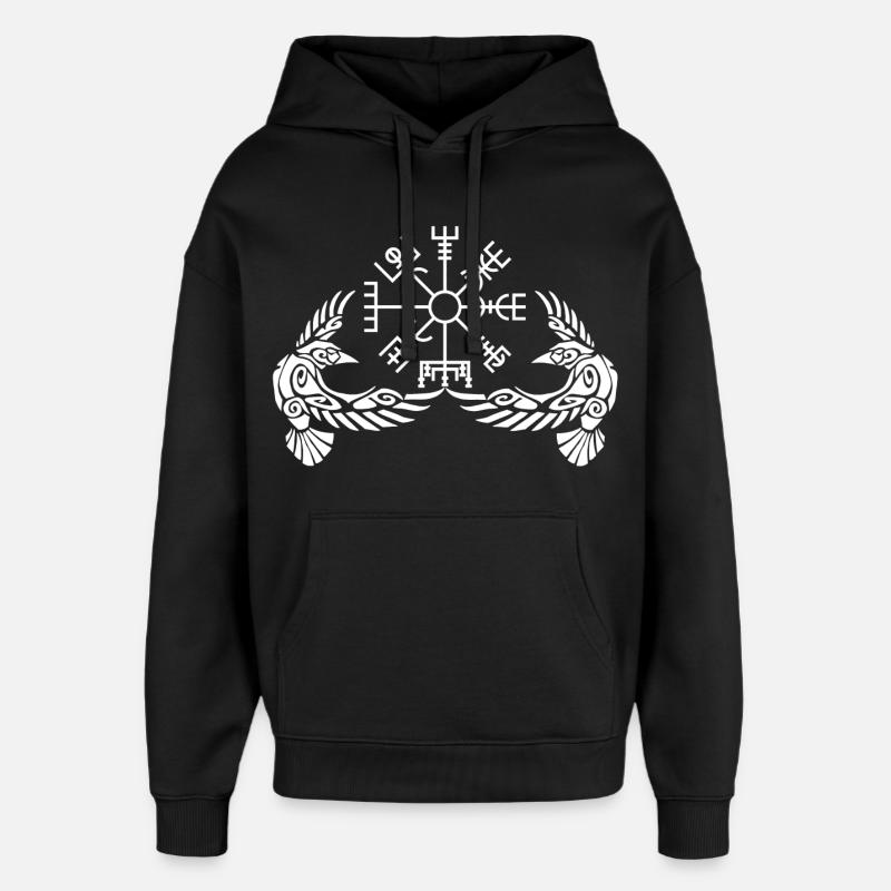 Weiße Krähen und Wikingerkompass - Oversized Unisex Hoodie von Stanley/Stella - Schwarz