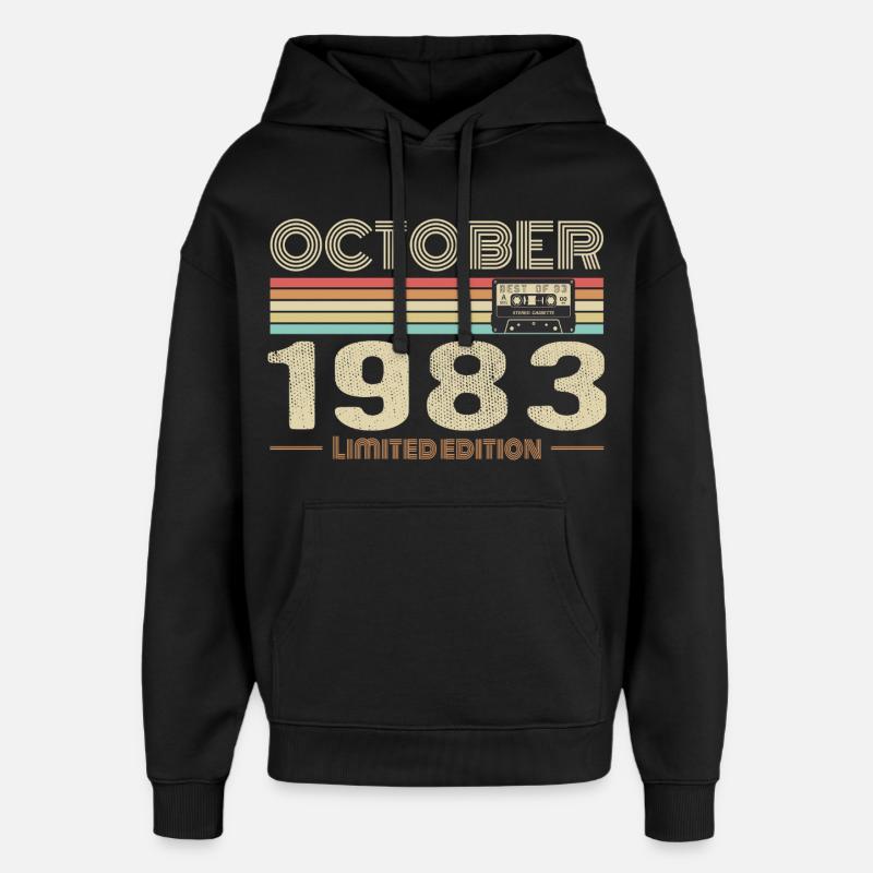 Anniversaire octobre 1983 - Birthday october 1983 - Sweat à capuche unisexe Stanley/Stella Oversized - noir