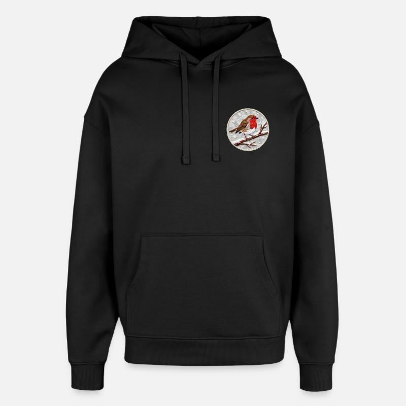 Robin brodé sur une brindille (imprimé) - Sweat à capuche unisexe Stanley/Stella Oversized - noir
