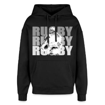 Joueur de rugby à la silhouette contrastée - Sweat à capuche unisexe Stanley/Stella Oversized - noir - Devant - AI Model Female 172 light (172cm) & AI Model Male 185 light (185cm)
