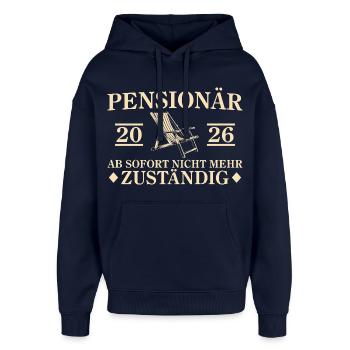Retraite 2026 Non responsable - Sweat à capuche unisexe Stanley/Stella Oversized - marine - Devant - AI Model Female 172 light (172cm) & AI Model Male 185 light (185cm)