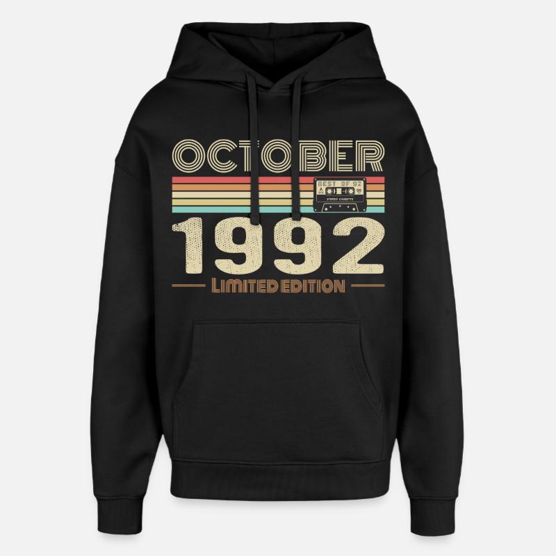 Anniversaire octobre 1992 - Birthday october 1992 - Sweat à capuche unisexe Stanley/Stella Oversized - noir