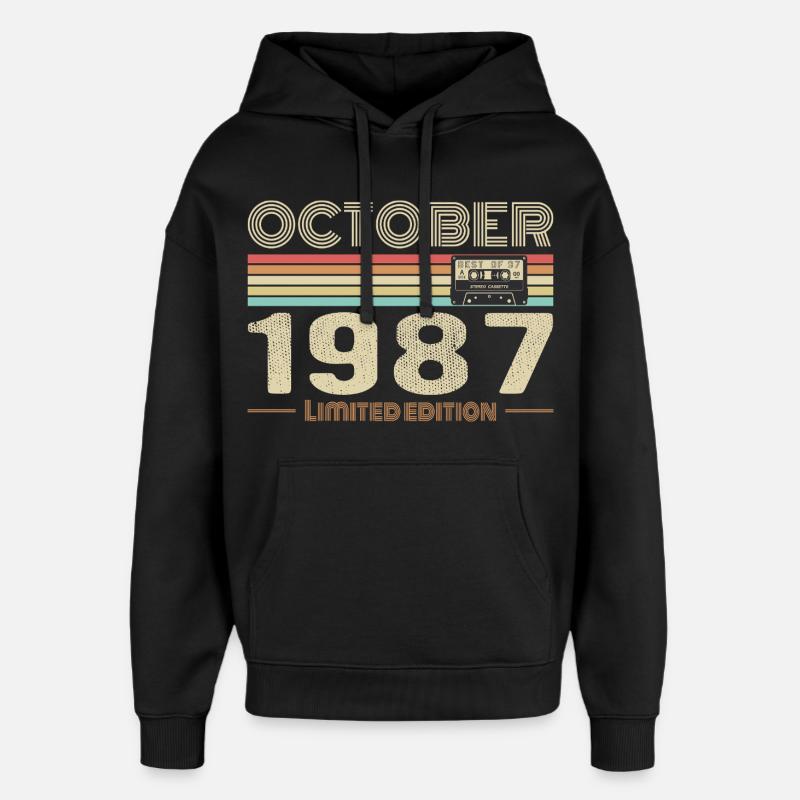 Anniversaire octobre 1987 - Birthday october 1987 - Sweat à capuche unisexe Stanley/Stella Oversized - noir
