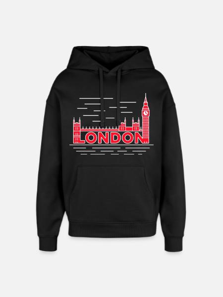 London Skyline Bold Red - Oversized Unisex Hoodie by Stanley/Stella - black