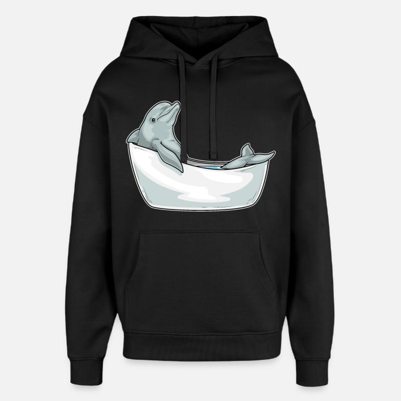 Dolphin Bathing Bathtub - Oversized Unisex Hoodie by Stanley/Stella - black