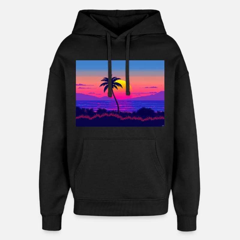 Neonpalmen-Sonnenuntergangsgradient - Oversized Unisex Hoodie von Stanley/Stella - Schwarz