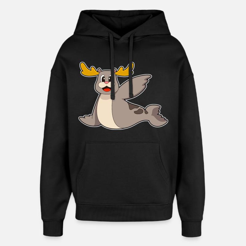 Renne phoque - Sweat à capuche unisexe Stanley/Stella Oversized - noir