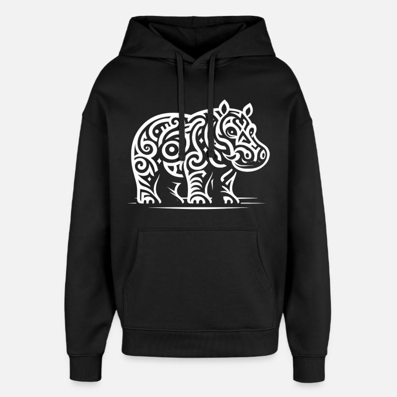 Hippopotame tribal - Sweat à capuche unisexe Stanley/Stella Oversized - noir