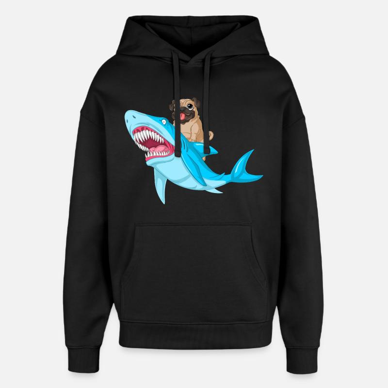 Carlin équitation requin drôle - Sweat à capuche unisexe Stanley/Stella Oversized - noir