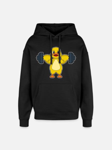 Duck Bodybuilder Barbell Bodybuilding - Oversized Unisex Hoodie by Stanley/Stella - black