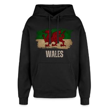 Flagge von Wales, walisischer Stolz - Oversized Unisex Hoodie von Stanley/Stella - Schwarz - Vorne - AI Model Female 172 light (172cm) & AI Model Male 185 light (185cm)