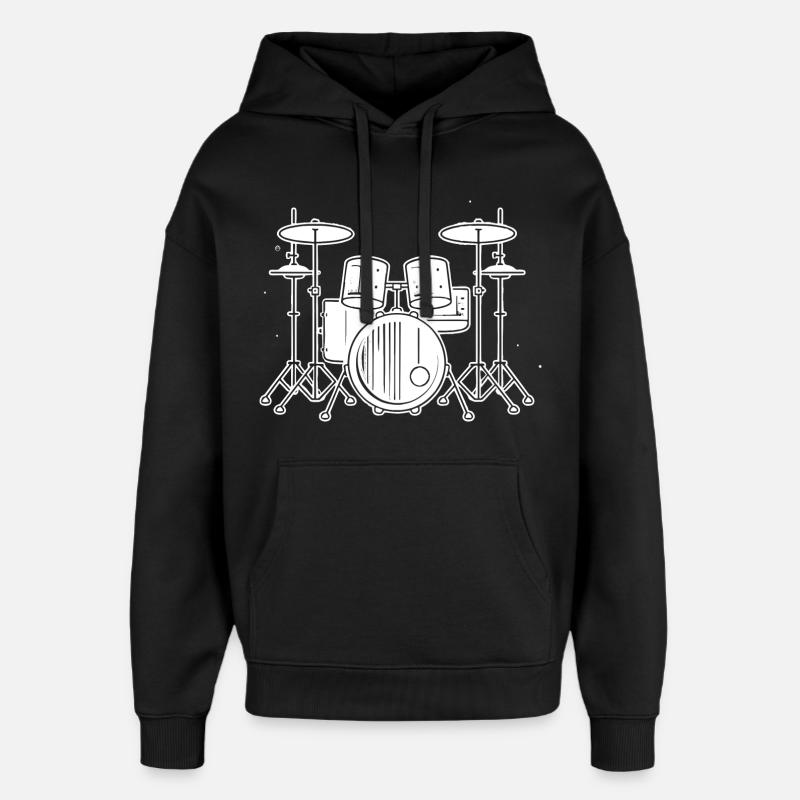 Drum Set Drawing - Oversized Unisex Hoodie by Stanley/Stella - black