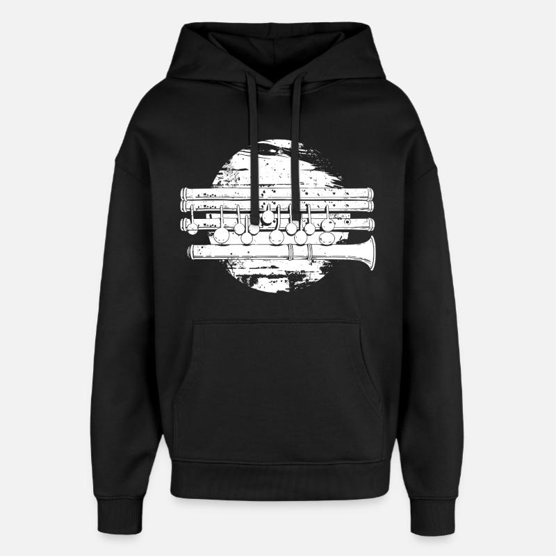 Dessin de flûte traversière - Sweat à capuche unisexe Stanley/Stella Oversized - noir