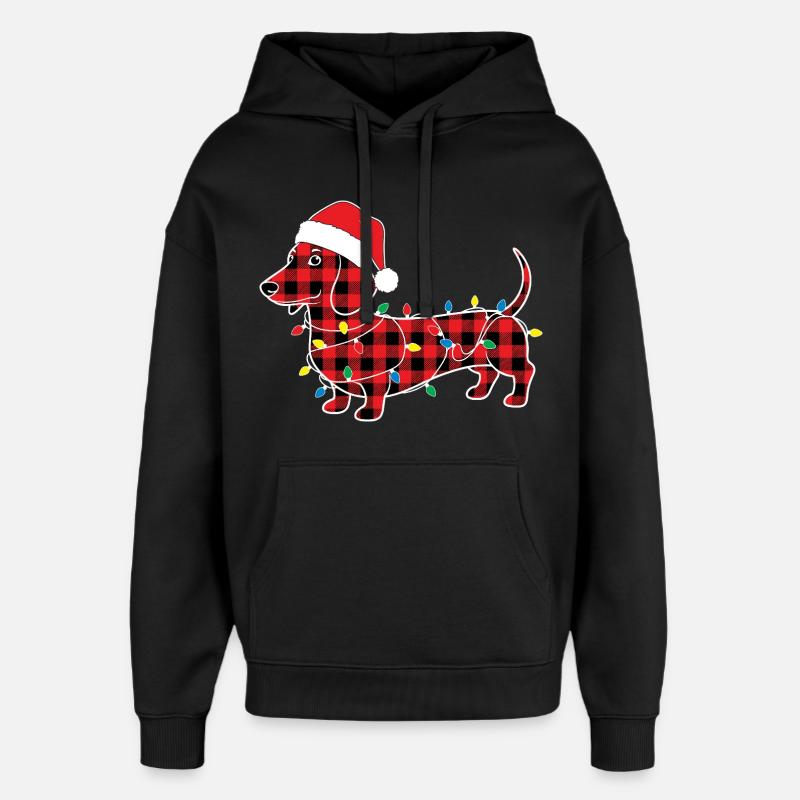 Chien Teckel Noël Plaid Rouge Carreaux - Sweat à capuche unisexe Stanley/Stella Oversized - noir