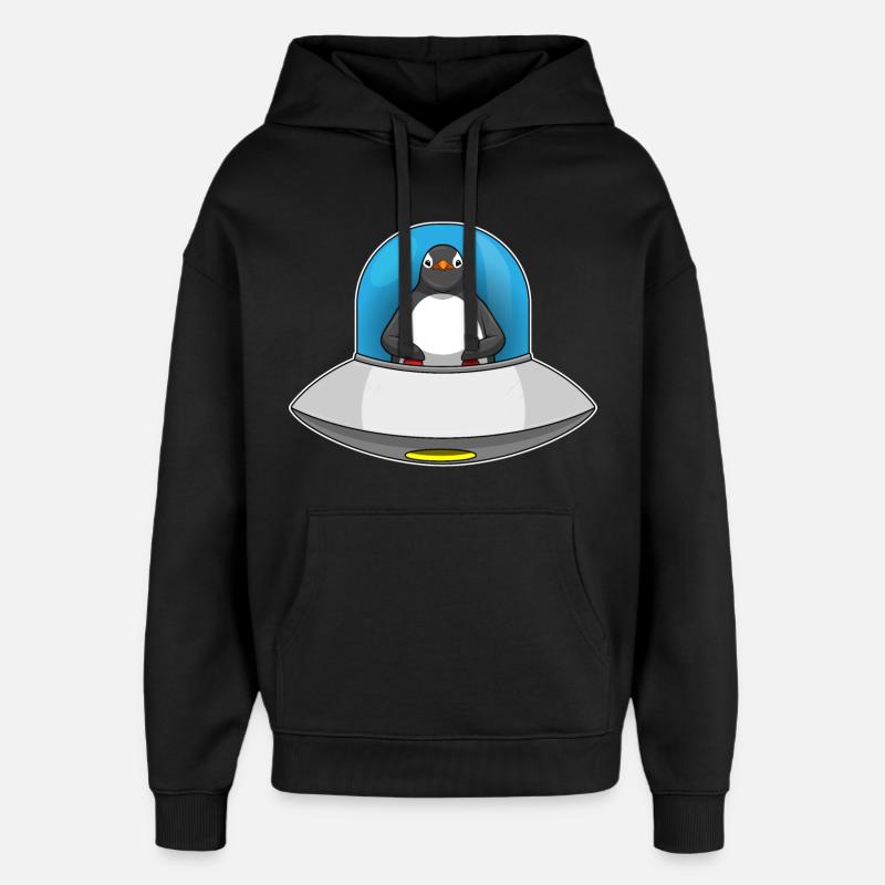 Penguin Spaceship Space - Sweat à capuche unisexe Stanley/Stella Oversized - noir