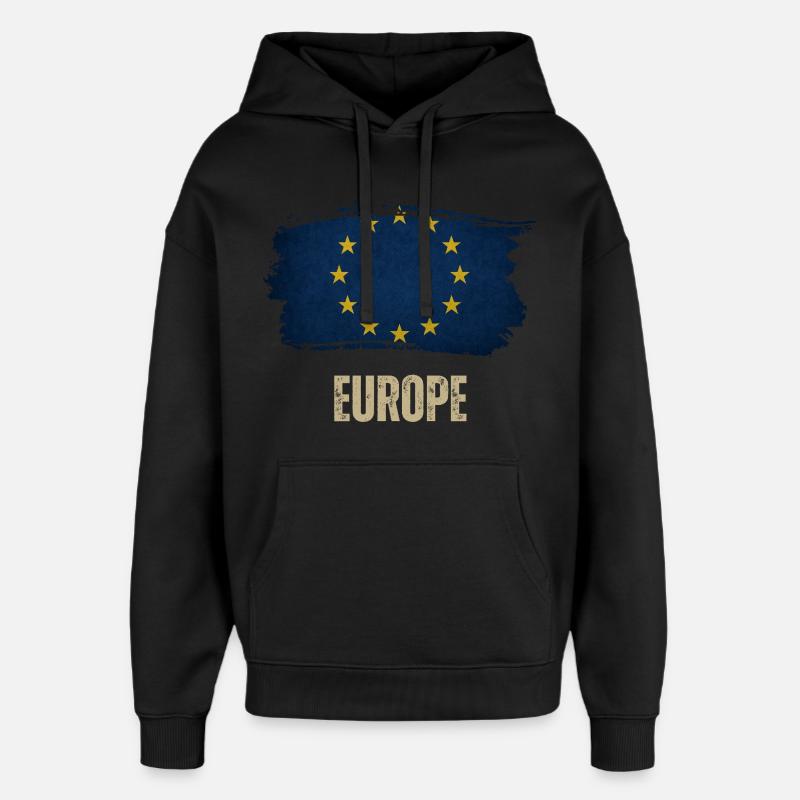Drapeau grunge de l’Europe, j’aime l’Europe - Sweat à capuche unisexe Stanley/Stella Oversized - noir
