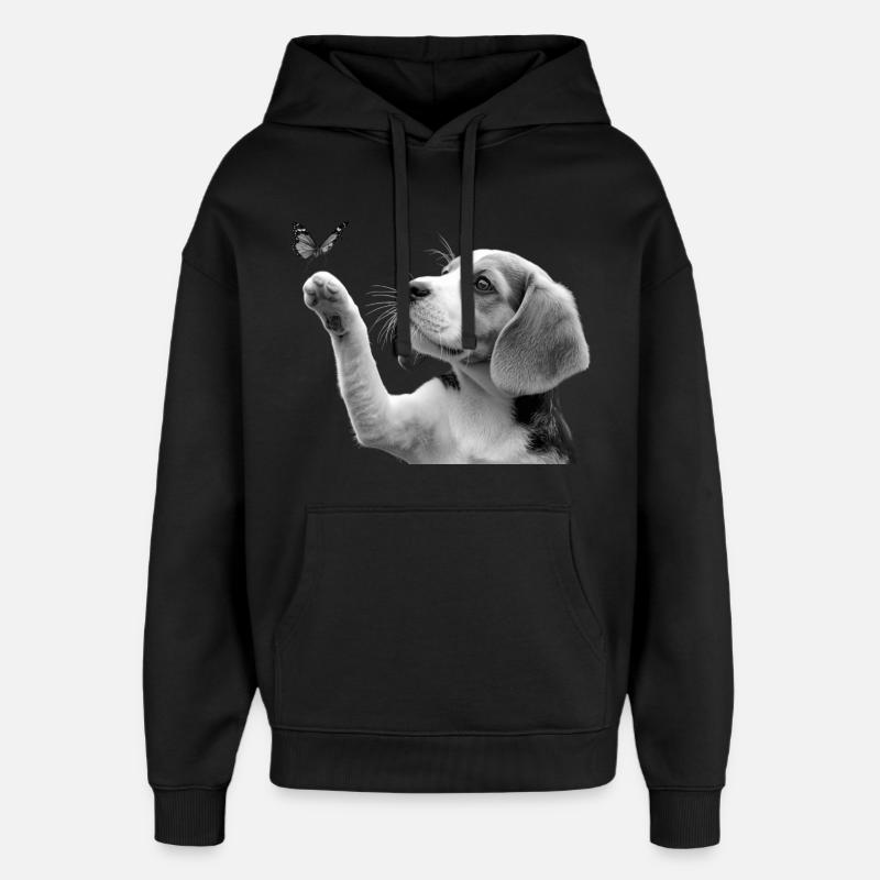 Chiot beagle et papillon - Sweat à capuche unisexe Stanley/Stella Oversized - noir