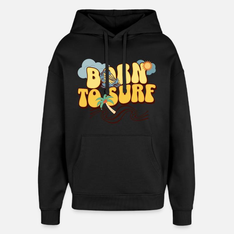 Né pour surfer - Sweat à capuche unisexe Stanley/Stella Oversized - noir