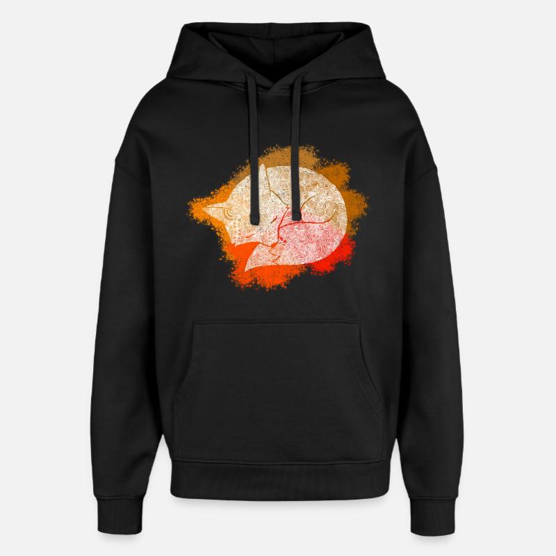 Renard Zentangle - Sweat à capuche unisexe Stanley/Stella Oversized - noir