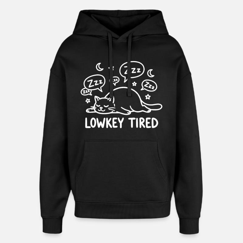 Lowkey Tired Sleeping Cat - Oversized Unisex Hoodie by Stanley/Stella - black