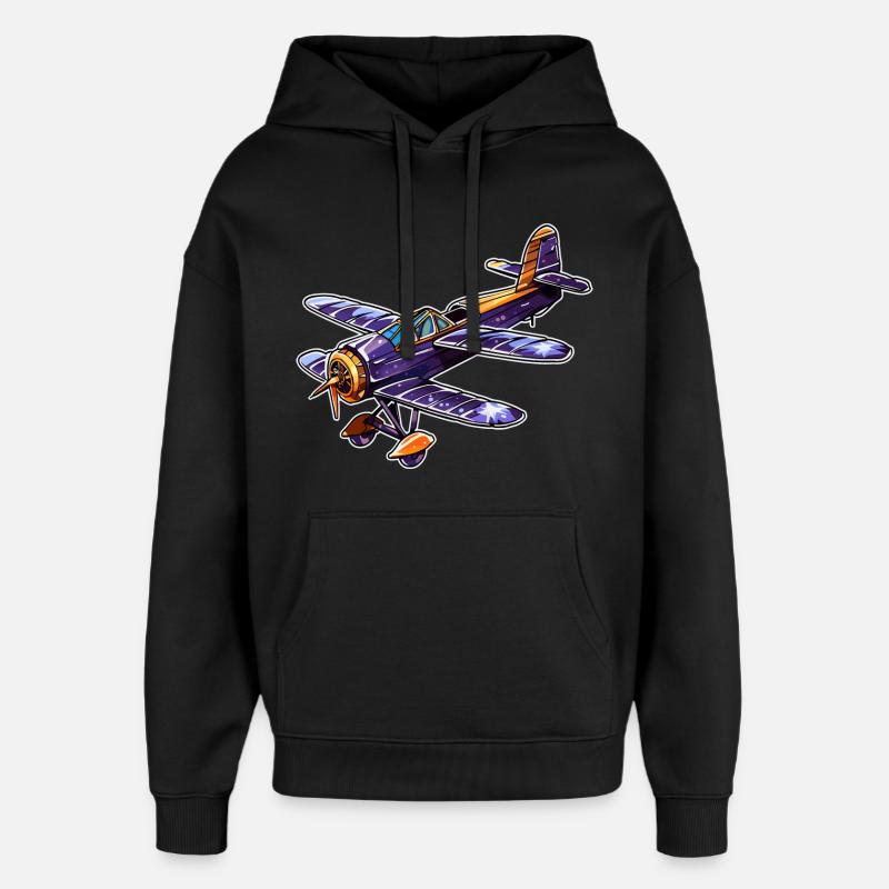 Propeller Plane Comic Look - Oversized Unisex Hoodie by Stanley/Stella - black