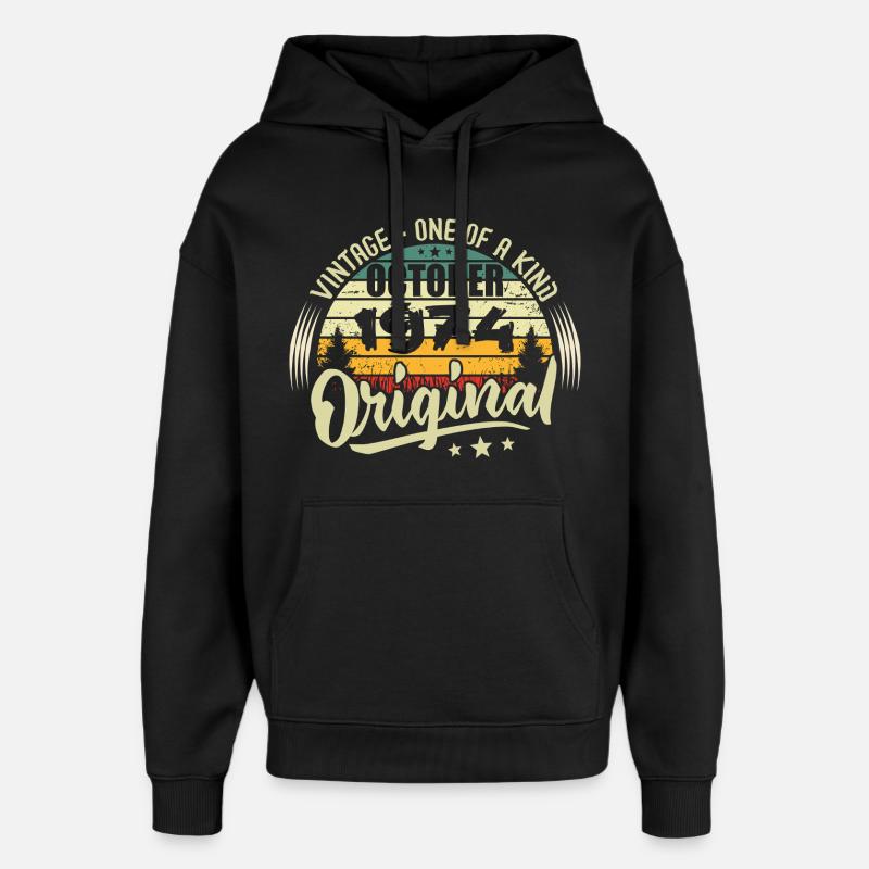 Cadeau Anniversaire Octobre 1974 - Sweat à capuche unisexe Stanley/Stella Oversized - noir