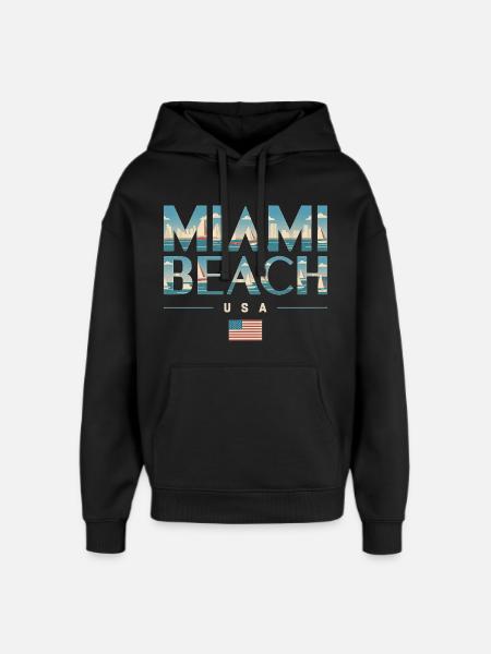Miami Beach Palmen Stadt Reisedesign - Oversized Unisex Hoodie von Stanley/Stella - Schwarz