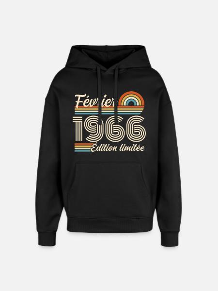 Nées en Février 1966 | 60ème Anniversaire - Sweat à capuche unisexe Stanley/Stella Oversized - noir