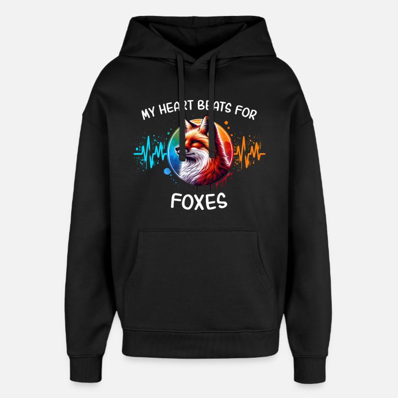Red Fox Fox Heart Line - Oversized Unisex Hoodie by Stanley/Stella - black