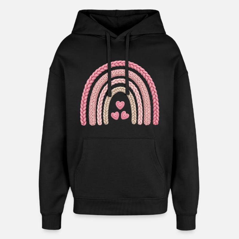 Patron de tricot rose arc-en-ciel - Sweat à capuche unisexe Stanley/Stella Oversized - noir