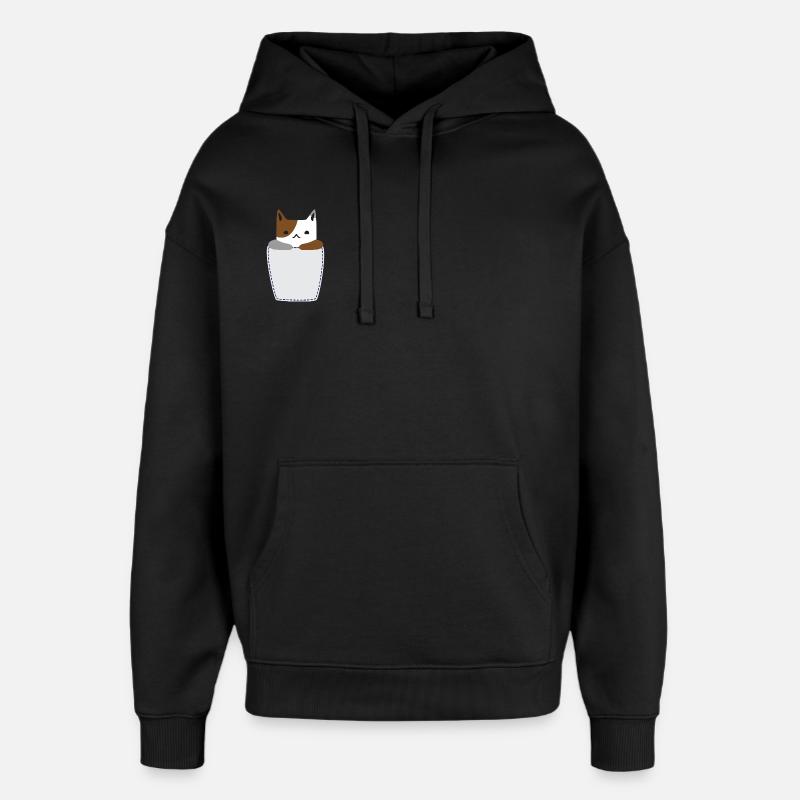 Poche poitrine avec chat - Sweat à capuche unisexe Stanley/Stella Oversized - noir