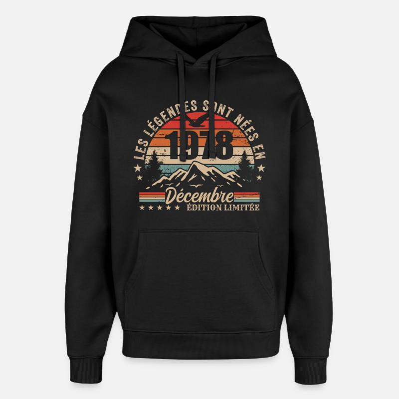 Rétro Décembre 1978 - Cadeau 47 Ans - Sweat à capuche unisexe Stanley/Stella Oversized - noir