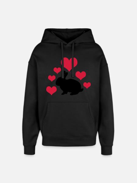 Rabbit with 6 hearts 2 - Oversized Unisex Hoodie by Stanley/Stella - black