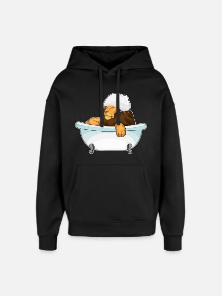 Lion Bathing Bathtub - Oversized Unisex Hoodie by Stanley/Stella - black