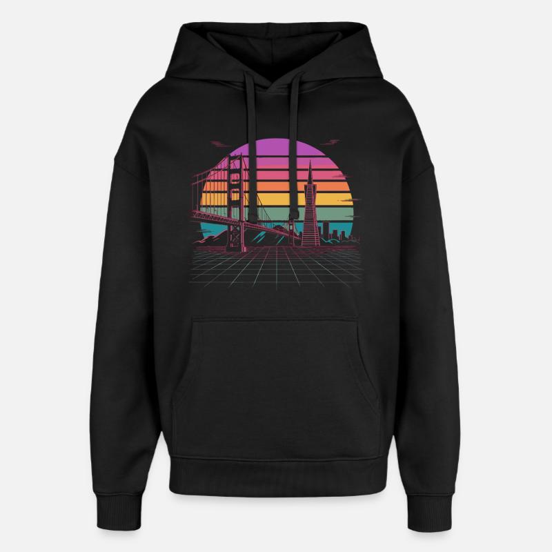 Rainbow Bridge Neon Skyline San Francisco - Sweat à capuche unisexe Stanley/Stella Oversized - noir