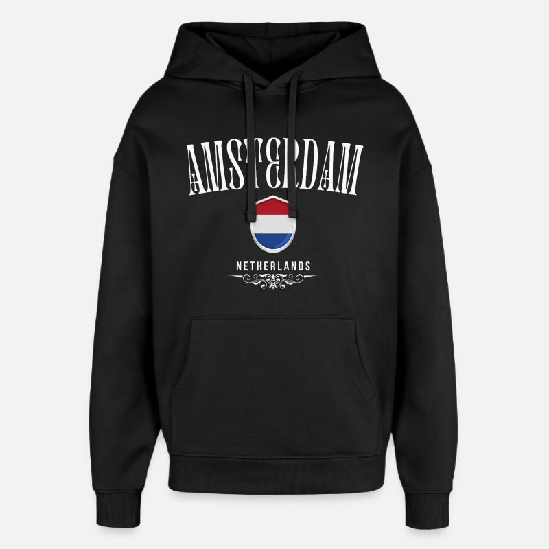 Amo Amsterdam, Amsterdam Pays-Bas - Sweat à capuche unisexe Stanley/Stella Oversized - noir