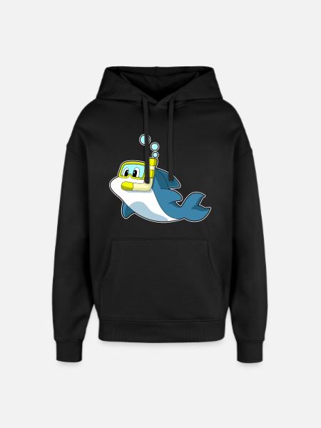 Dolphin Diver Snorkel Diving - Oversized Unisex Hoodie by Stanley/Stella - black