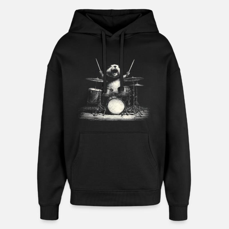 Marmot Drums Batteur Musique Rock Alpes - Sweat à capuche unisexe Stanley/Stella Oversized - noir