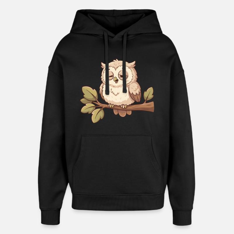 Hibou endormi sur une branche - Sweat à capuche unisexe Stanley/Stella Oversized - noir