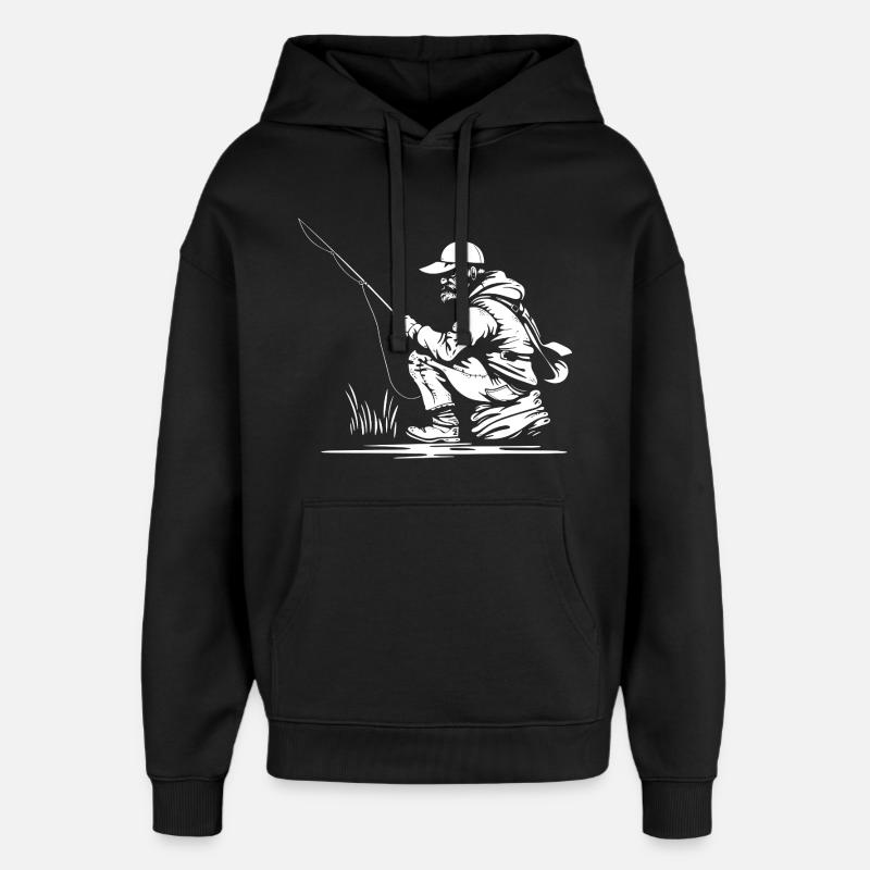 Dessin de pêcheurs - Sweat à capuche unisexe Stanley/Stella Oversized - noir