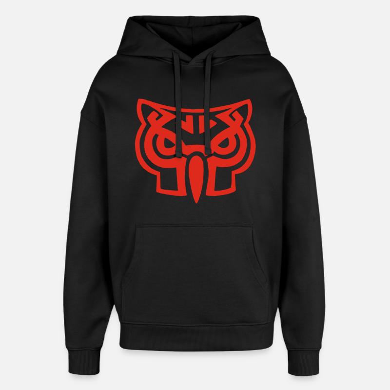 Tête de hibou rouge - Sweat à capuche unisexe Stanley/Stella Oversized - noir