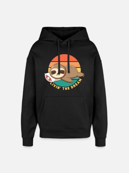 Funny Happy Lazy Sleeping Sloth Livin' the Dream - Oversized Unisex Hoodie by Stanley/Stella - black