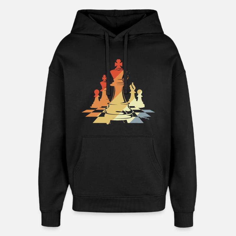 Pièces d’échecs croquis rétro - Sweat à capuche unisexe Stanley/Stella Oversized - noir