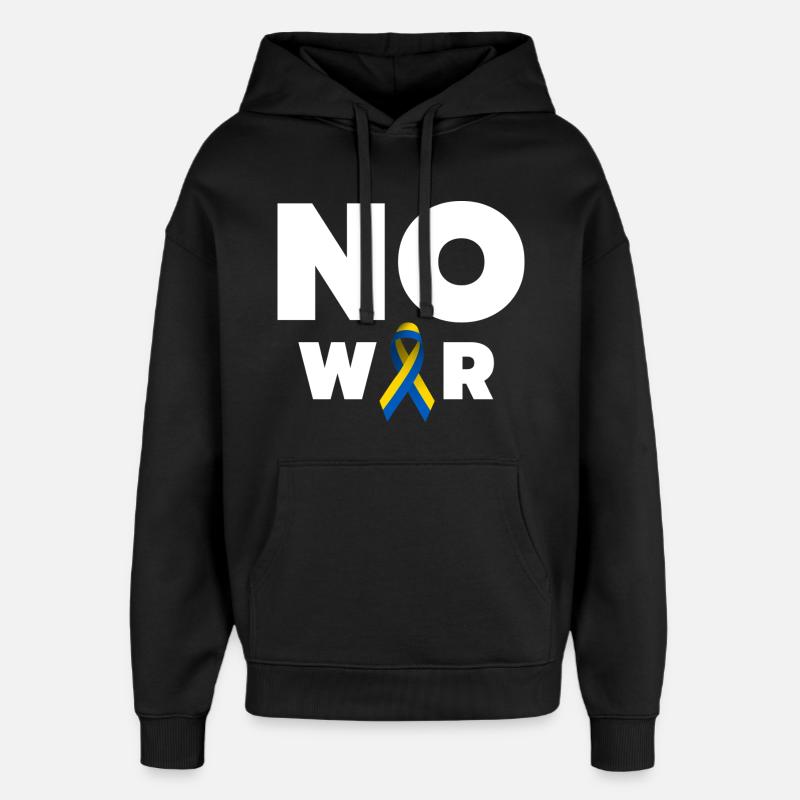 No War Text mit ukrainischer Solidaritätsschleife - Oversized Unisex Hoodie von Stanley/Stella - Schwarz