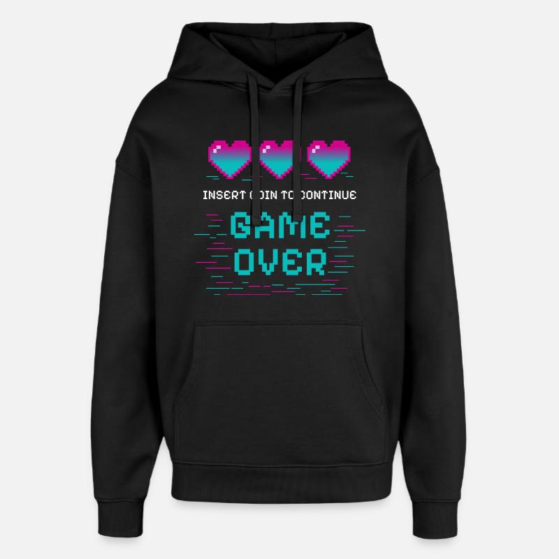 Retro Pixel Heart avec motif gaming - Sweat à capuche unisexe Stanley/Stella Oversized - noir