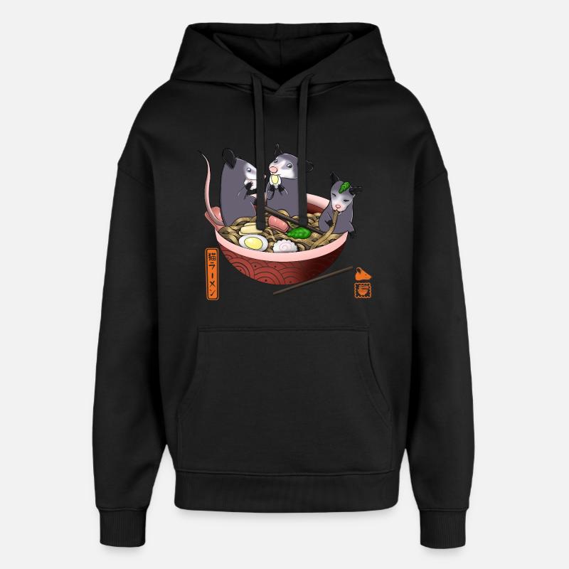 Opossum Mangeant Ramen T-shirt drôle - Sweat à capuche unisexe Stanley/Stella Oversized - noir