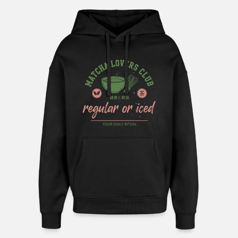 Matcha Lovers Club Vanlig eller Iskald Daglig Ritual - Stanley/Stella Oversized Hettegenser unisex - svart