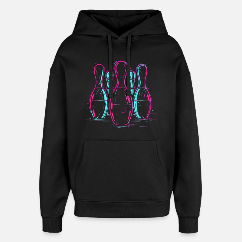 Retro Bowling Synthwave - Oversized Unisex Hoodie by Stanley/Stella - black