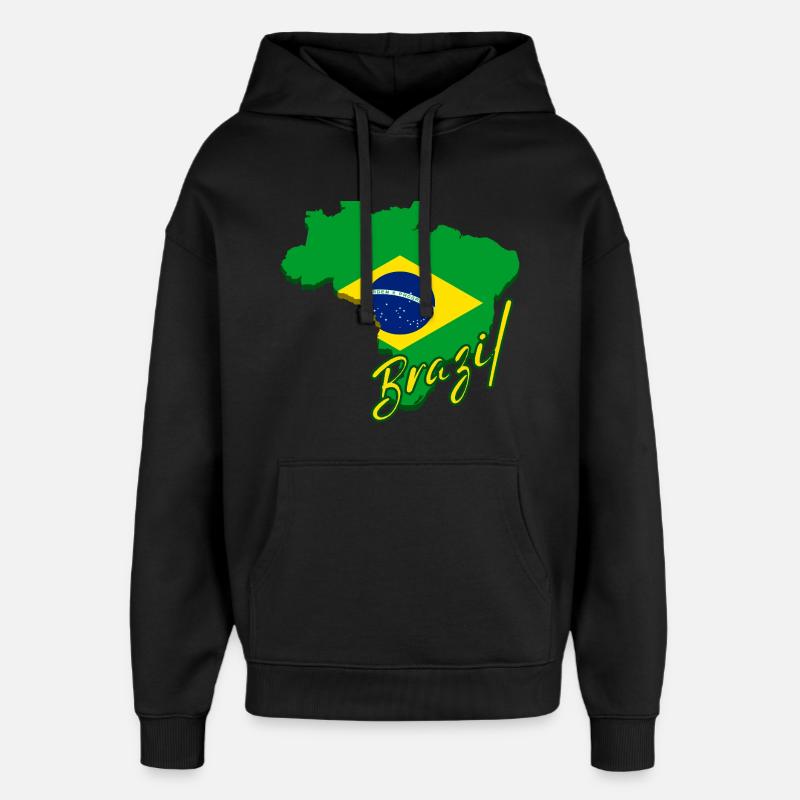 Carte du Brésil, drapeau du Brésil - Sweat à capuche unisexe Stanley/Stella Oversized - noir